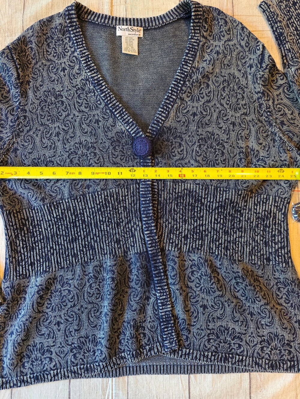 NorthStyle Size 3X Blue Knit Cardigan Button Paisley Ramie Cotton Fall Winter - Picture 8 of 8